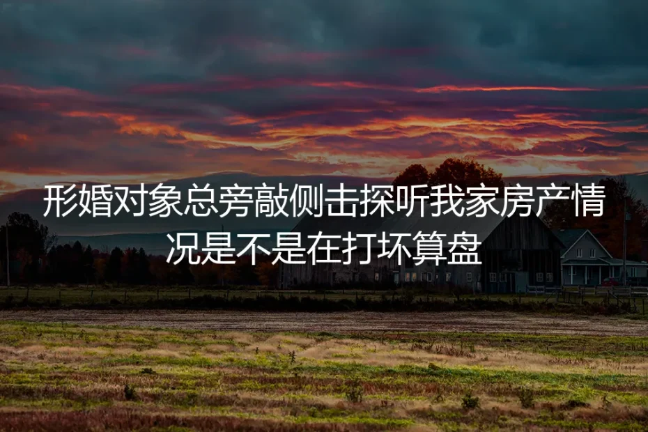 形婚深度答疑:对方总旁敲侧击探听房产,是在打坏算盘吗?