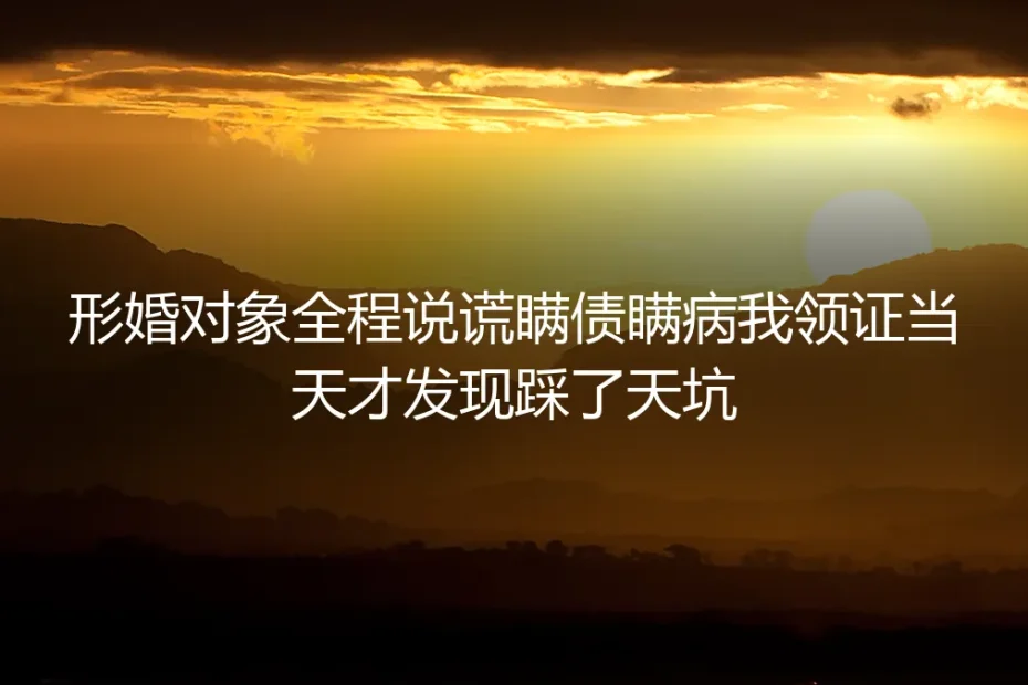 领证当天才发现形婚对象瞒债瞒病：踩中天坑的自救与避坑指南