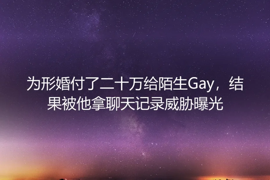 为形婚付了二十万，却被陌生Gay威胁曝光：一场以信任为赌注的豪赌