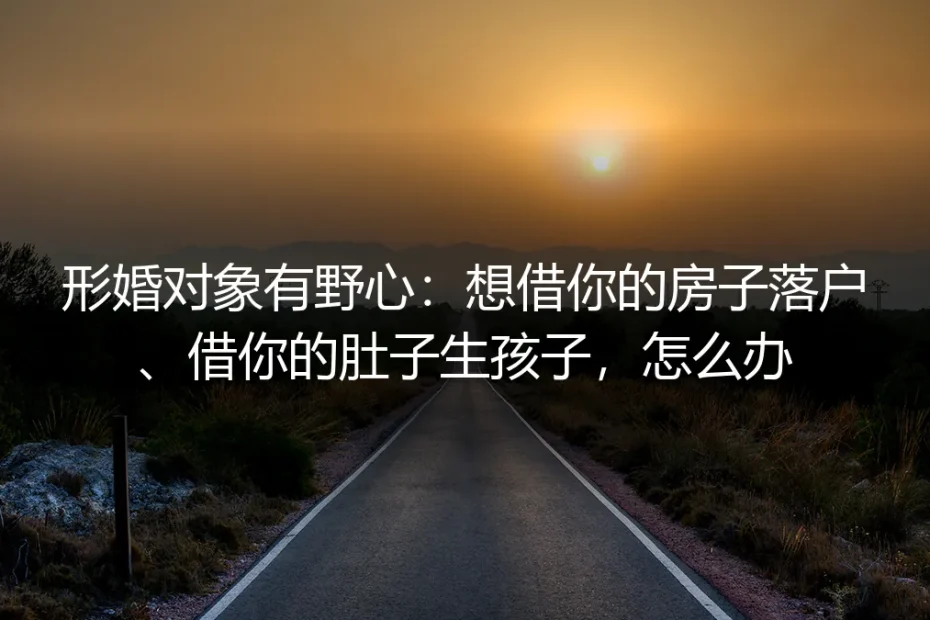 形婚对象有野心：想借你的房子落户、借你的肚子生孩子，怎么办？